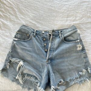Agolde Light Blue Distressed Jean Shorts